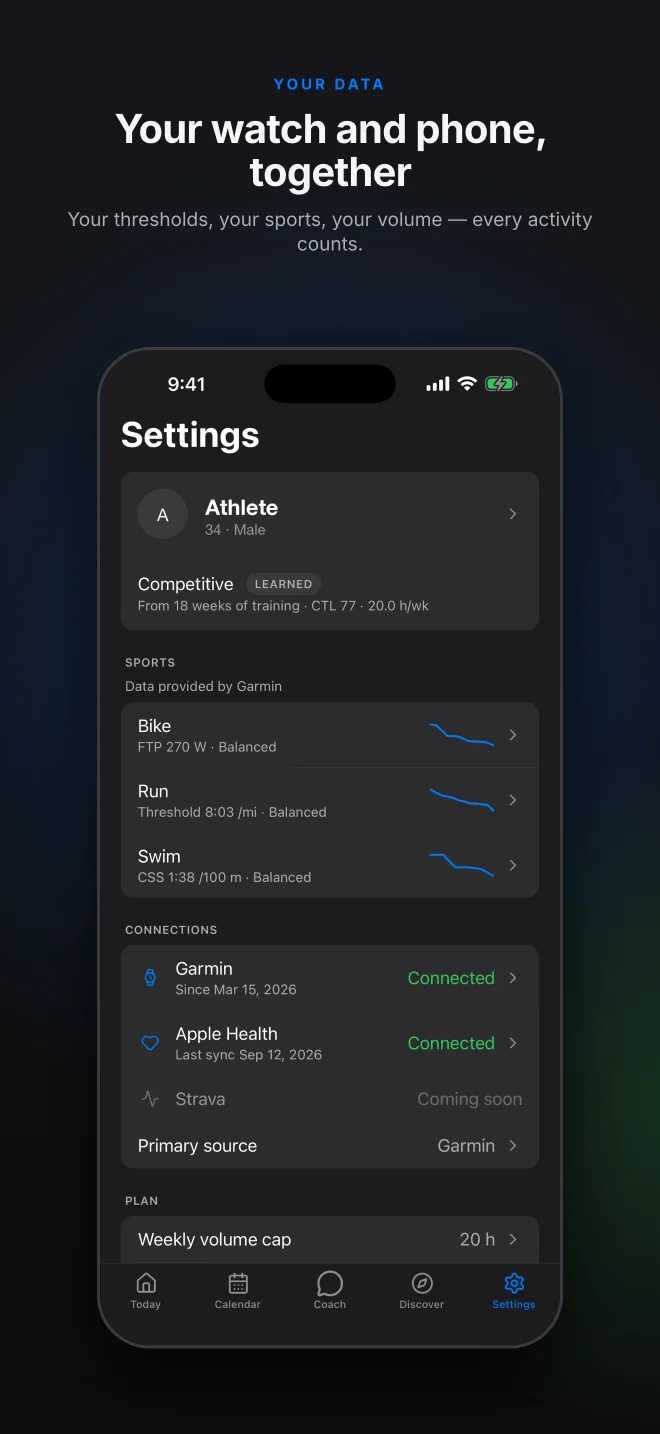 Captura do OmniCoach na App Store: Ajustes